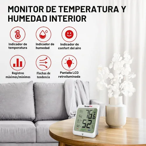Vista 2 de ThermoPro TP53 - Higrómetro digital Termómetro interior para el hogar, sensor de temperatura y humedad con indicador de confort y registros