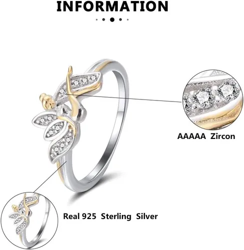 Vista 6 de Ginger Lyne - Anillo de ángel con alas de hada de dos tonos para mujer, joyería de moda, regalo para mamá, mejor amiga, hadas caprichosas