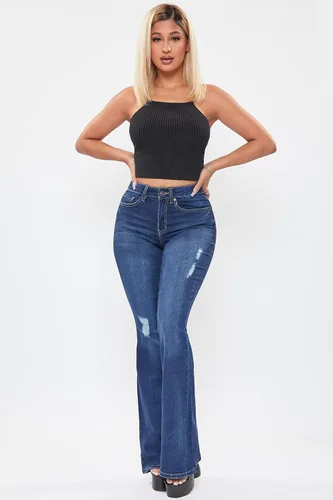 Vista 2 de YMI Pantalón de mezclilla clásico de tiro alto para mujer de talla alta, entrepierna larga