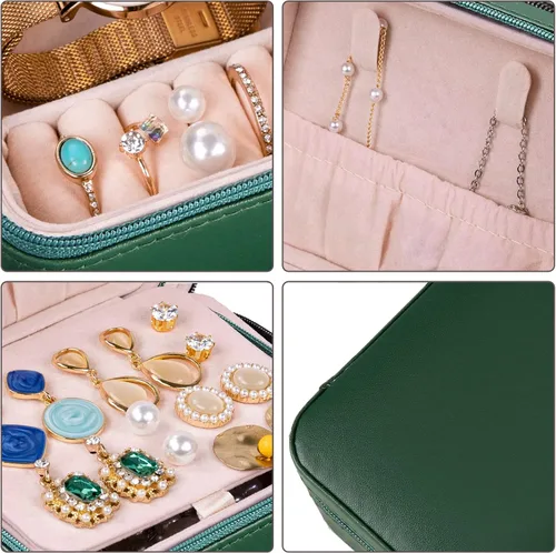 Vista 6 de Lolalet Joyero de viaje pequeño, mini organizador de almacenamiento de anillas, portátil, de piel sintética, para almacenamiento de joyas, aretes
