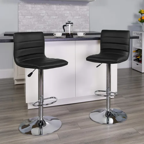 Vista 2 de Flash Funiture silla de bar ajustable con base cromada, Negro