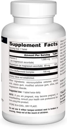 Vista 3 de Source Naturals Ascorbato de magnesio, vitamina C suave no ácida, 1000 mg - 120 tabletas