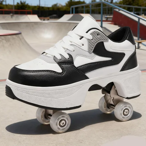 Vista 7 de 4 Wheel Pop-Up Roller Skate Shoes for Women Men Girls Boy Fashion Outdoor Indoor Quad-Skates for Kids & Adults