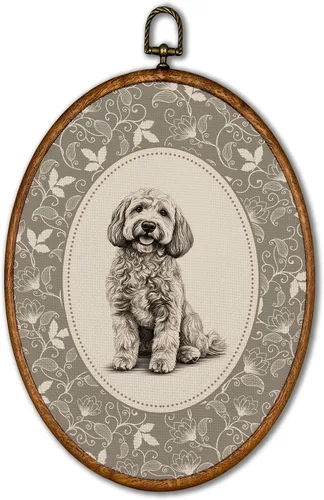 Vista 13 de KSDUT Arte de pared ovalado de perro pastor australiano floral retro de 8.6