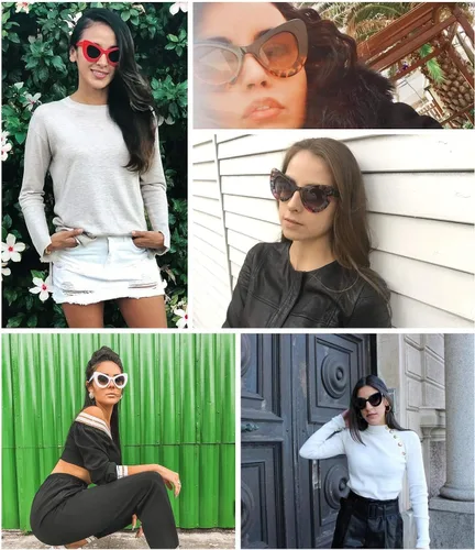 Vista 7 de FEISEDY Retro Ojo de Gato Mujeres Gafas de sol Cateye Acetato Marco Policarbonato Lentes B2239
