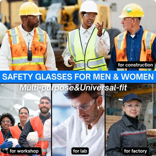 Vista 6 de Paquete de 12 lentes de seguridad transparentes para hombres y mujeres – Certificado ANSI Z87.1, 12 tapones de silicona para los oídos (NRR 25 dB)
