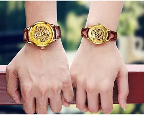Vista 7 de Reloj mecánico automático para parejas, cristal de zafiro, acero inoxidable, reloj para ella y su set de regalo