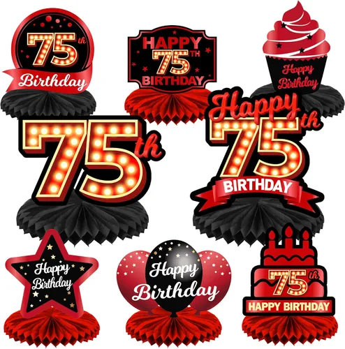 Vista 71 de Feliz 45 cumpleaños rojo y negro centros de mesa de panal de abeja decoraciones de globos decoración de mesa centros de mesa para niñas mujeres