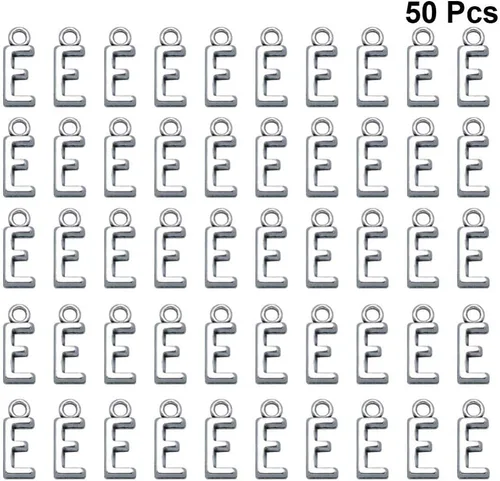 Vista 3 de 50pcs plata antigua letra E aleación colgante encantos para bricolaje joyería fabricación para collares, pulseras llaveros más, aleación, Aleación.