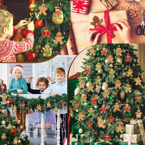 Vista 7 de Ferraycle 36 adornos navideños de pan de jengibre, decoraciones de árbol de Navidad, decoraciones de 3 pulgadas, adornos colgantes de madera