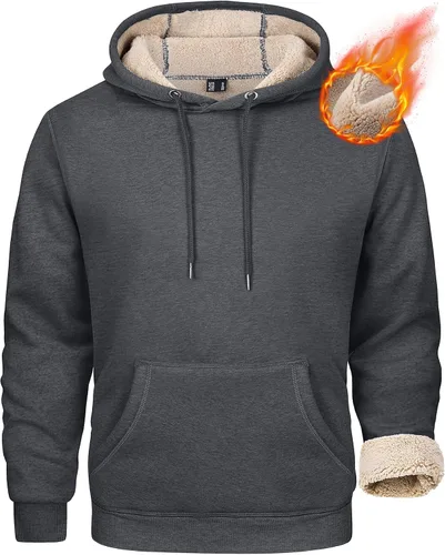 Vista 13 de MAGCOMSEN Sudadera con capucha pesada con forro polar Sherpa para hombre Verde militar