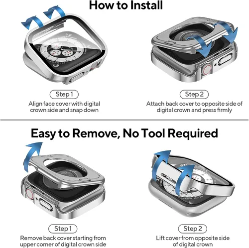 Vista 6 de Paquete de 4 fundas impermeables compatibles con Apple Watch de 1.575 pulgadas Series 6/5/4/SE con protector de pantalla de vidrio templado
