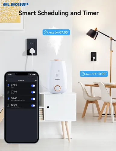 Vista 4 de ELEGRP Enchufe inteligente, toma inteligente de pared compatible con Alexa y Google Assistant, receptáculo inteligente Wi-Fi de 2.4 GHz