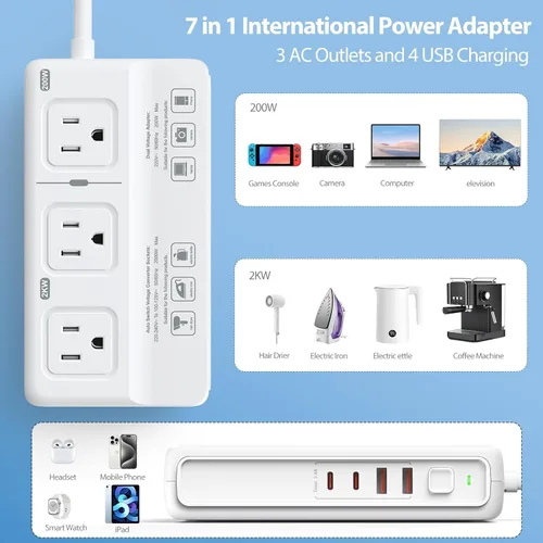 Vista 4 de ANTPO - Convertidor de voltaje de 2000 W de EE. UU. a Europa, convertidor de 220 V a 110 V para viajes europeos, adaptador de corriente para secador