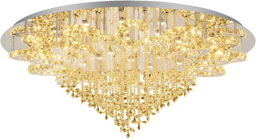 Vista 9 de ykolupty Lámpara de araña W47.2 para sala de estar y comedor, moderna lámpara de techo de cristal LED, regulable 2700-6000K