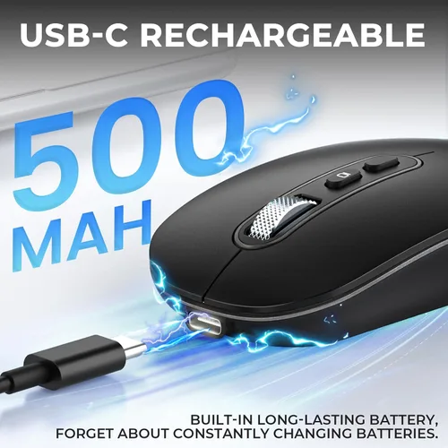 Vista 3 de RaceGT Ratón inalámbrico USB C, mouse recargable de modo dual (tipo C y Bluetooth), ratones Bluetooth silenciosos para MacBook Air/Pro, ratones