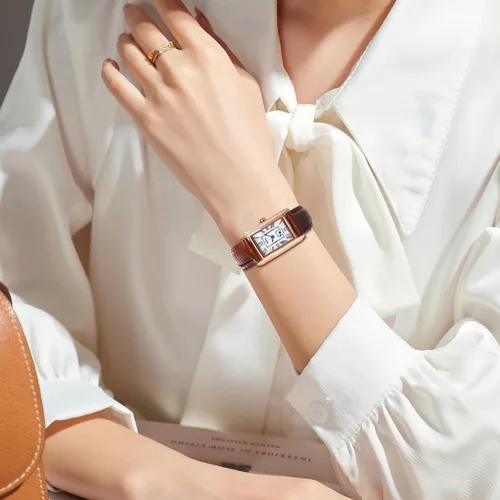 Vista 4 de FANMIS Reloj de pulsera rectangular vintage para mujer, reloj de cuarzo analógico para mujer, ultrafino, reloj de pulsera para mujer, reloj