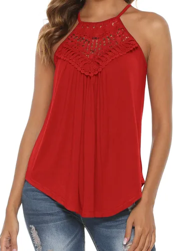 Vista 2 de Bluetime - Camisetas sin mangas con cuello halter para mujer, de encaje, con tirantes delgados, para verano