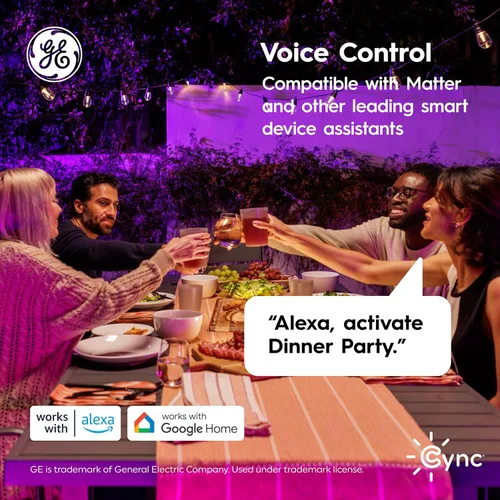 Vista 10 de GE Cync Luces inteligentes para café con efectos dinámicos, luces de cadena para patio que cambian de color, compatibles con Alexa y Google, 48 pies