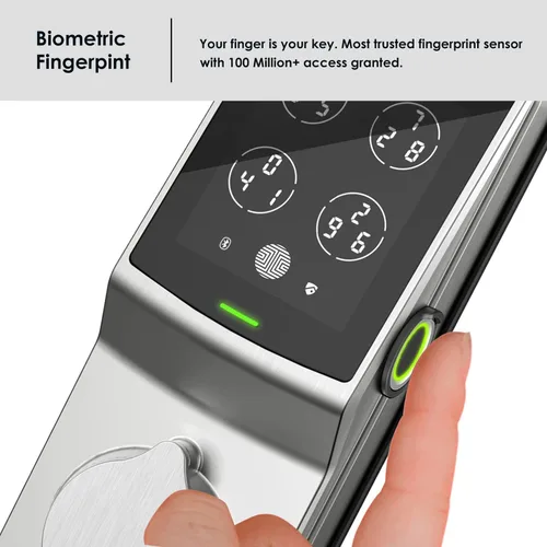 Vista 4 de Lockly Secure Plus - Cerradura de puerta inteligente, entrada sin llave con huella digital y tarjeta RFID, teclado PIN Genie, control