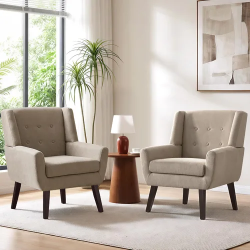 Vista 29 de HUIMO Silla de Acento para Sala de Estar, Sillón Tapizado con Botones Capitoné, Sillas de Sofá de Tela de Lino para Dormitorio, Sala de Estar, Silla