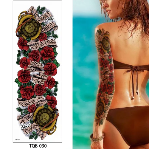 Vista 6 de Glaryyears Tatuaje temporal grande de brazo completo para adultos, mujeres y hombres, paquete de 5 tatuajes falsos de larga duración para maquillaje
