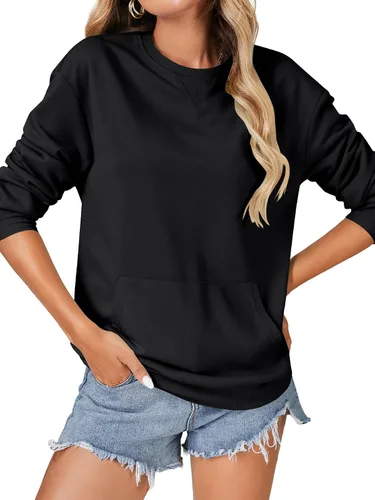 Vista 2 de OPOIPIN Suéter con bolsillo de manga larga y cuello redondo para mujer, estilo casual