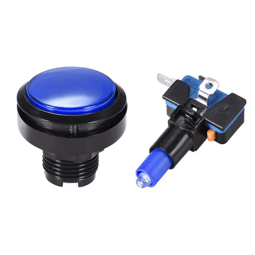 Vista 2 de uxcell Botón pulsador de juego 1.811 in redondo 12V LED iluminado interruptor de botón con micro interruptor para videojuegos arcade azul 2 unids