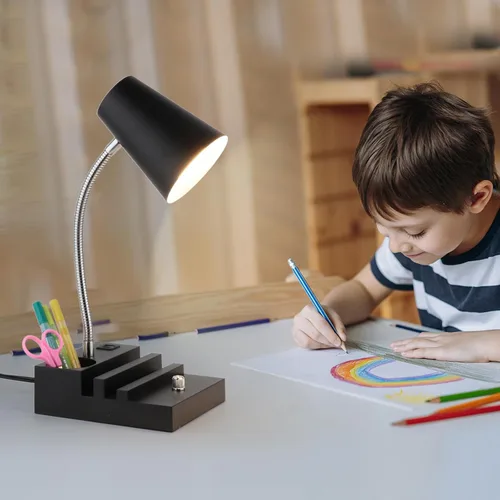 Vista 9 de LALISU Lámpara de escritorio de estudio con carga USB y luz nocturna tipo C, lámpara de mesa LED de cuello de cisne, lámpara de mesa de estudio