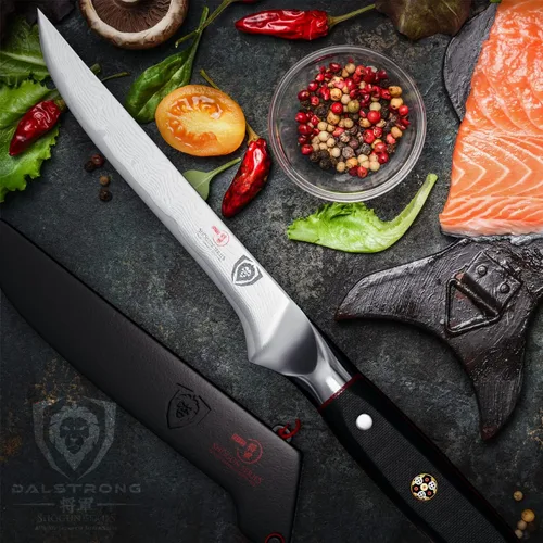 Vista 6 de Cuchillo deshuesador Dalstrong de 6" - AUS-10V Acero Damasco Negro