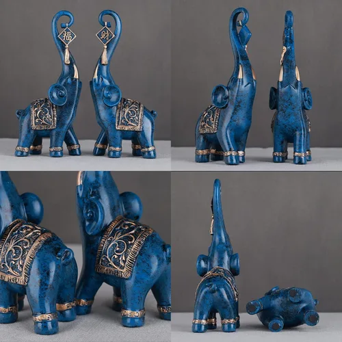 Vista 5 de DOVDOV Estatua de elefante, elefante azul, decoración del hogar, estatua de elefante de buena suerte, decoración para el hogar, regalo de elefante