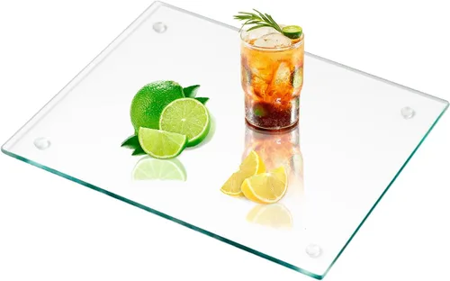 Vista 10 de Tabla de cortar de vidrio templado para cocina, tabla de cortar pequeña de vidrio de 12 x 8 pulgadas, tablas de cortar transparentes con pie