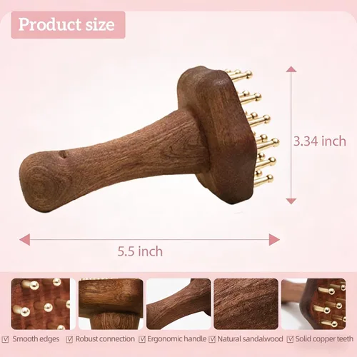 Vista 4 de Peine de masaje de cabeza de cobre de 24 dientes para cuerpo y cuero cabelludo, cepillo masajeador de punto meridiano para cuerpo y cuero cabelludo