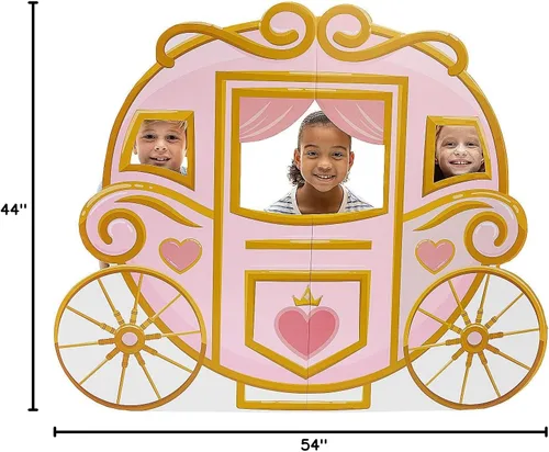 Vista 2 de Fun Express Carruaje de princesa rosa para cabina de fotos de cartón de tamaño real de 54 x 44 pulgadas, decoraciones de fiesta para sesión de fotos