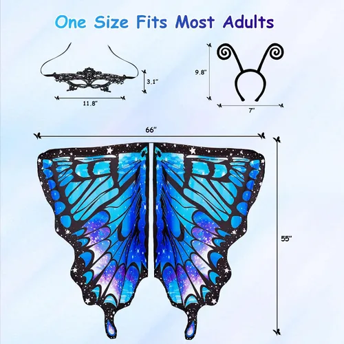 Vista 5 de Tibeha ButterflyWingsforWomen Kids - Double-SidedPrintingCostumeHalloweenGirls CapewithMaskandAntennaHeadband