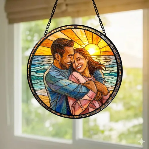 Vista 4 de Foto personalizada para parejas con vitrales sintéticos, retrato de fotos de cuople para colgar en ventana, regalo para ella y él, regalo de foto