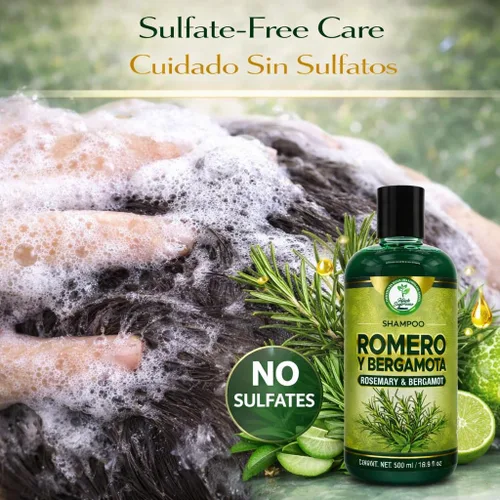 Vista 5 de Romero, Sábila & Bergamota Shampoo (romero, aloe vera y bergamota) – 16.9 fl oz – Cuidado nutritivo del cabello – Brillo natural y fuerza – Cabello