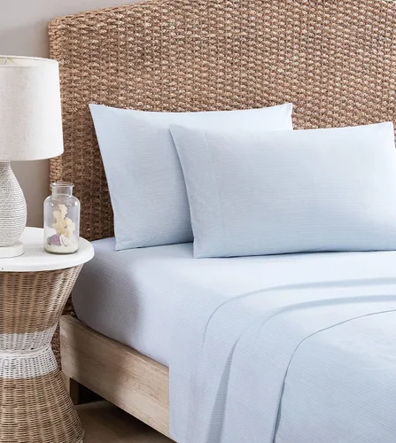 Vista 2 de Tommy Bahama - Juego de sábanas de percal de algodón tamaño Queen, fresco y elegante, juego de ropa de cama (Ala Moana Stripe Blue, Queen)