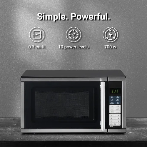 Vista 2 de Hornos microondas para encimera de 0.7 pies cúbicos, horno microondas de 700 vatios con iluminación LED, plato giratorio y bloqueo para niños