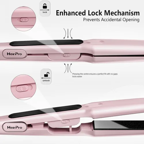 Vista 7 de Plancha de cerámica con placa flotante 3D, plancha de pelo con 15 temperaturas para cabello grueso, mango ergonómico de silicona, pantalla LCD, Rosa