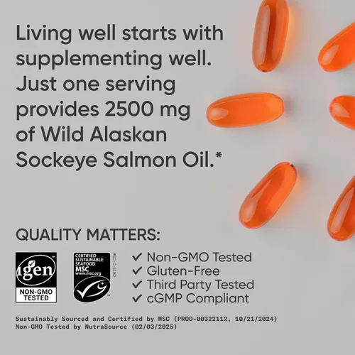 Vista 4 de Sports Research® Aceite de Salmón - Origen Único de Salmón Sockeye Salvaje de Alaska 2500 mg por Porción con Ácidos Grasos EPA y DHA Certificado