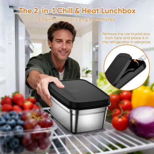 Vista 4 de Fiambrera eléctrica inalámbrica con caja de cristal de hielo, 6.3 tazas con calefacción para hombres con batería de 20000 mAh y calefacción