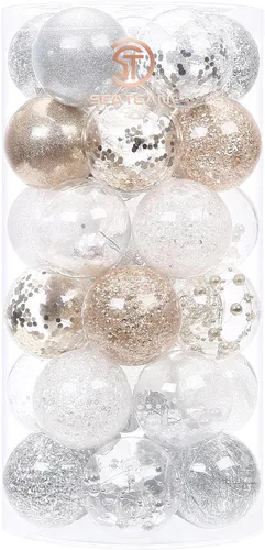Vista 24 de Sea Team Juego de bolas de Navidad de plástico transparente, inastillables, varios tamaños, bolas decorativas de Navidad con decoraciones delicadas