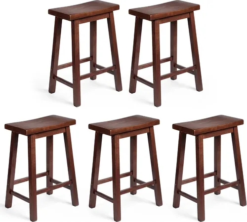 Vista 11 de PJ Wood Taburete de cocina con asiento de silla de montar de 24 pulgadas con placa de pie - negro