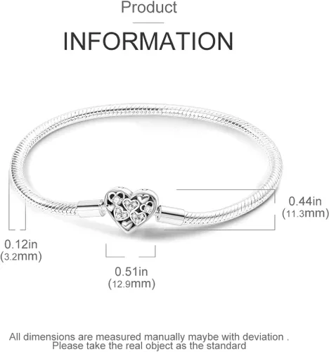 Vista 4 de Parmuz Pulsera de plata de ley 925 con dije de cadena de serpiente, ojo malvado, atrapasueños, llave, cierre de corazón, dije de viaje, momentos