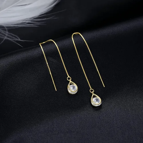 Vista 4 de Reffeer Solid 925 Sterling Silver CZ Droplet Chain Dangle Earrings for Women Girls Crystal Dangle Earrings Threader Tassel