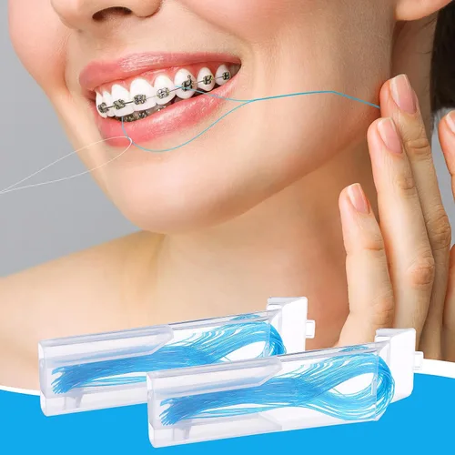 Vista 6 de Amabro Enhebradores de hilo dental, 100 unidades de hilo dental de limpieza profunda para frenos, puentes, implantes, cuidado de la salud oral