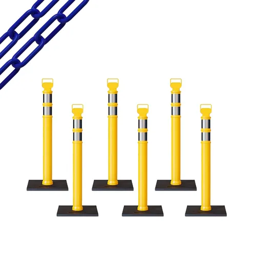 Vista 22 de CCW 6-Pack 45" Delineador Post Kit Kit de 3.0 in collares reflectantes, base de goma de 10 lb (6 postes blancos con cadena negra de 50 pies)