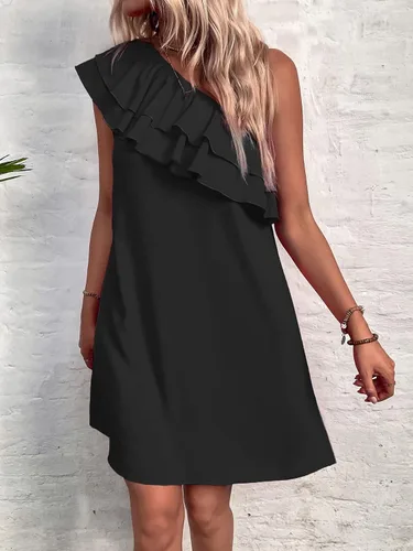 Vista 5 de Floerns Vestido tipo túnica con volantes y escalonado de un hombro para mujer