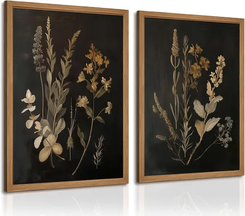 Vista 9 de Tanmart Arte de pared botánico vintage, lienzo floral antiguo, arte de pared, impresiones de flores neutrales, póster vintage de granja, pintura